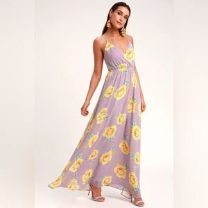 Lavender Floral Print Backless Maxi Dress XL